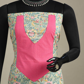 Green - sanganeri patchwork cotton unstitched kurta