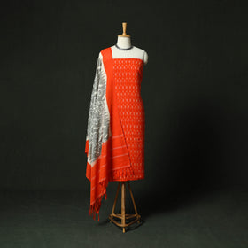 Orange - Pochampally Ikat Mercerised Cotton 2pc Unstitched Dress Material Kurta Set 48