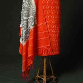 Orange - Pochampally Ikat Mercerised Cotton 2pc Unstitched Dress Material Kurta Set 48