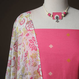 Jacquard Cotton 2pc Unstitched Dress Material Kurta Set with Jewellery 01