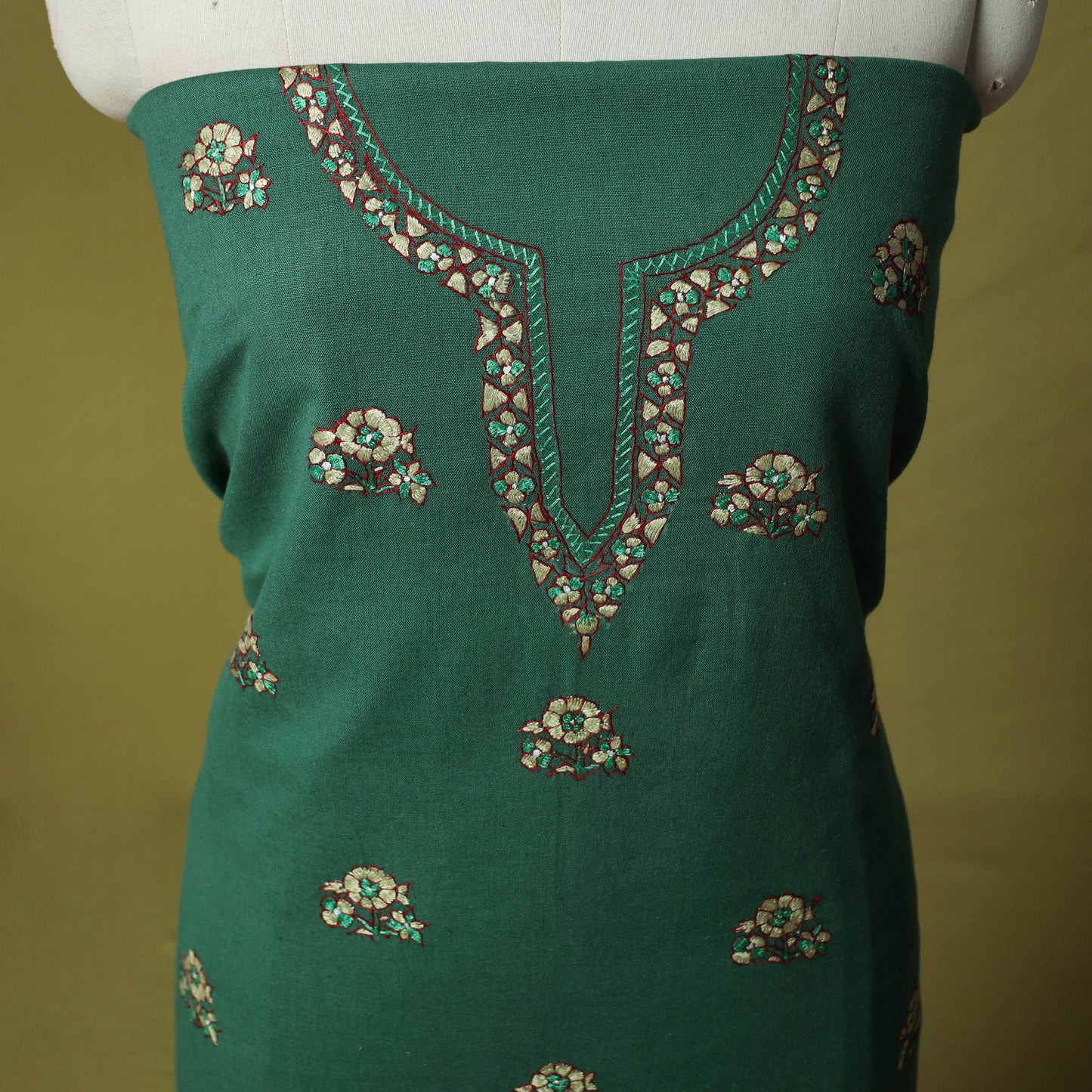 Hand Embroidered Cotton Kashida 2pc Unstitched Dress Material Kurta Set 02