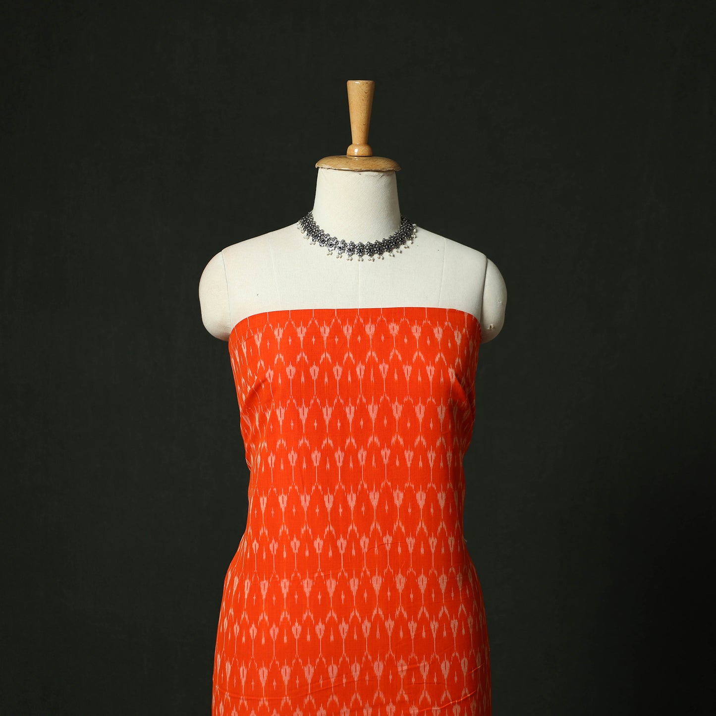 Orange - Pochampally Ikat Mercerised Cotton 2pc Unstitched Dress Material Kurta Set 48