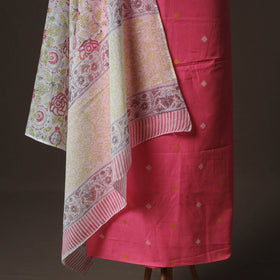 Jacquard Cotton 2pc Unstitched Dress Material Kurta Set with Jewellery 01