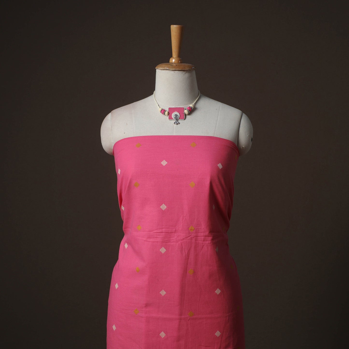 Jacquard Cotton 2pc Unstitched Dress Material Kurta Set with Jewellery 01