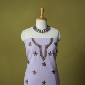 Purple - Hand Embroidered Cotton Kashida 2pc Unstitched Dress Material Kurta Set 03