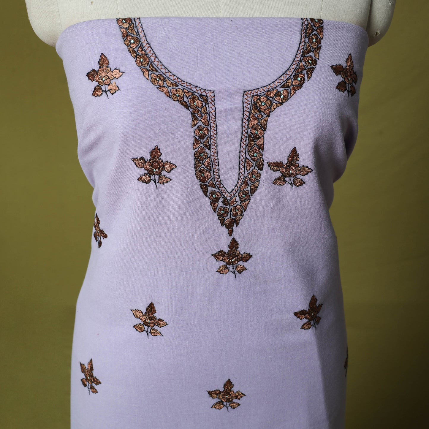 Purple - Hand Embroidered Cotton Kashida 2pc Unstitched Dress Material Kurta Set 03