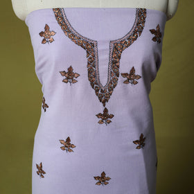 Purple - Hand Embroidered Cotton Kashida 2pc Unstitched Dress Material Kurta Set 03