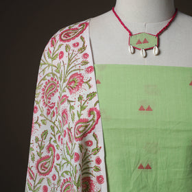 Jacquard Cotton 2pc Unstitched Dress Material Kurta Set with Jewellery 02
