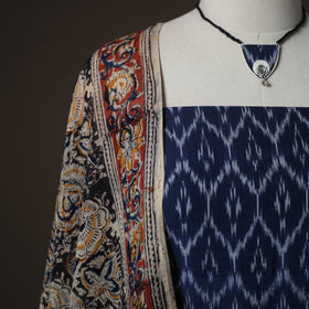 Pochampally Ikat Cotton 2pc Unstitched Dress Material Kurta Set with Jewellery 03
