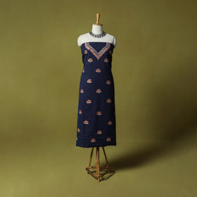 Blue - Hand Embroidered Cotton Kashida 2pc Unstitched Dress Material Kurta Set 06