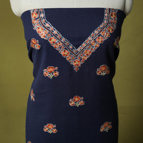 Blue - Hand Embroidered Cotton Kashida 2pc Unstitched Dress Material Kurta Set 06