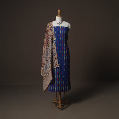 Pochampally Ikat Cotton 2pc Unstitched Dress Material Kurta Set with Jewellery 04