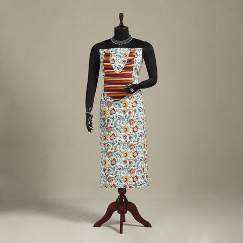 White - sanganeri patchwork cotton unstitched kurta