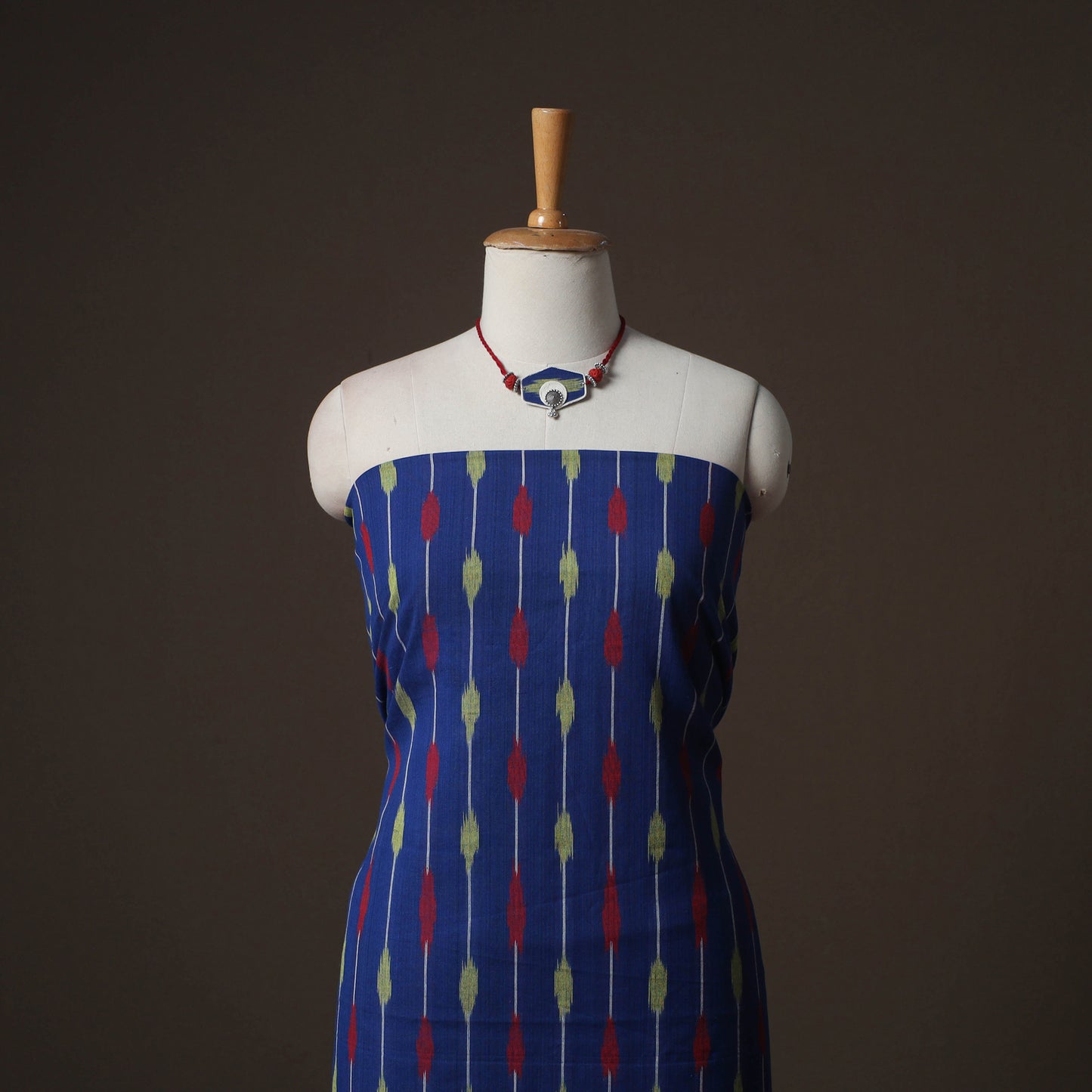 Pochampally Ikat Cotton 2pc Unstitched Dress Material Kurta Set with Jewellery 04