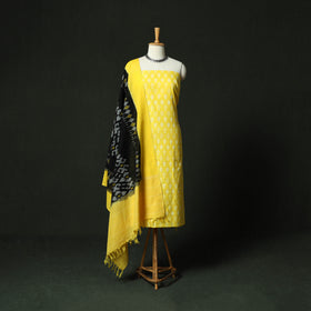 Yellow - Pochampally Ikat Mercerised Cotton 2pc Unstitched Dress Material Kurta Set 53