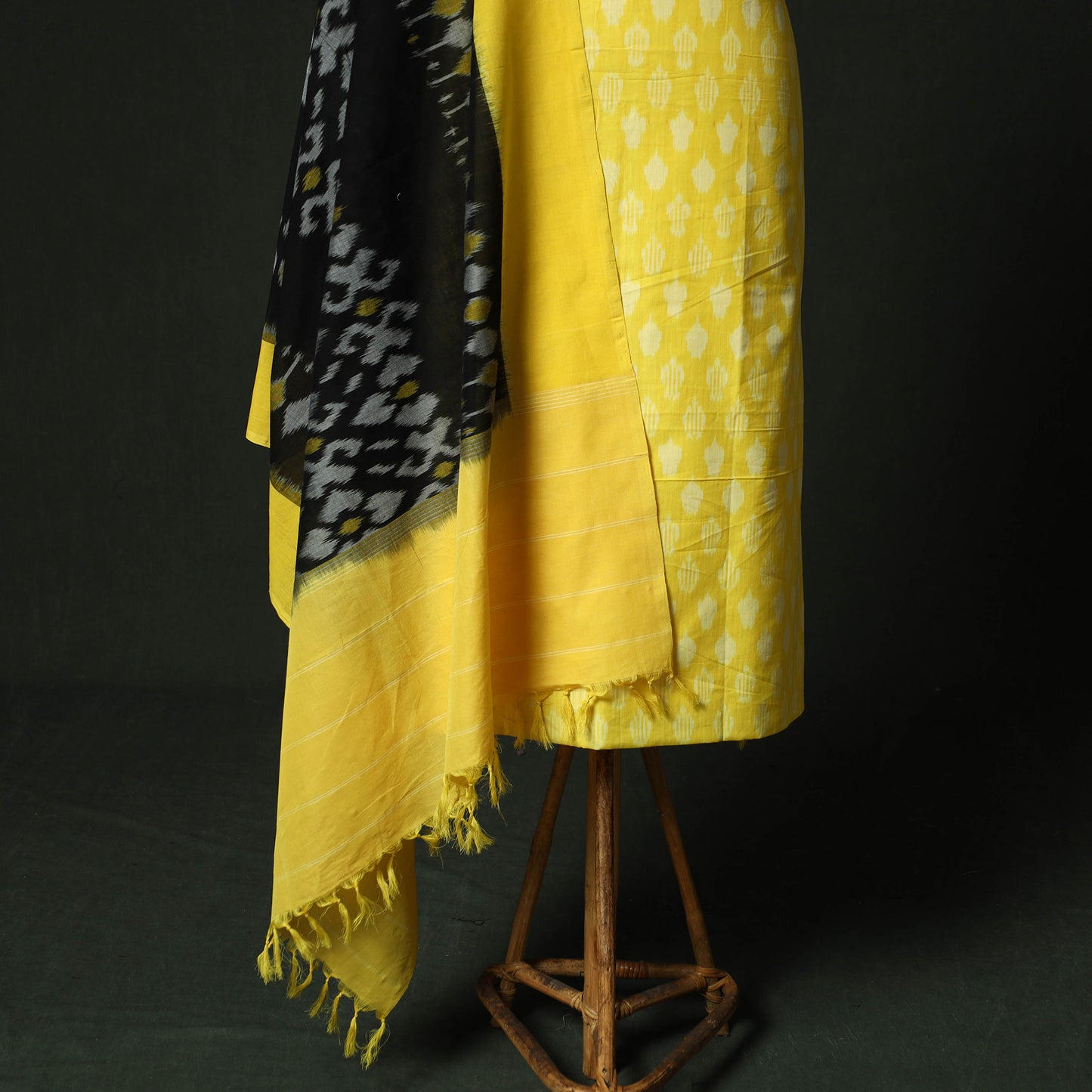 Yellow - Pochampally Ikat Mercerised Cotton 2pc Unstitched Dress Material Kurta Set 53