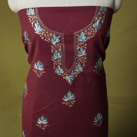 Maroon - Hand Embroidered Cotton Kashida 2pc Unstitched Dress Material Kurta Set 07