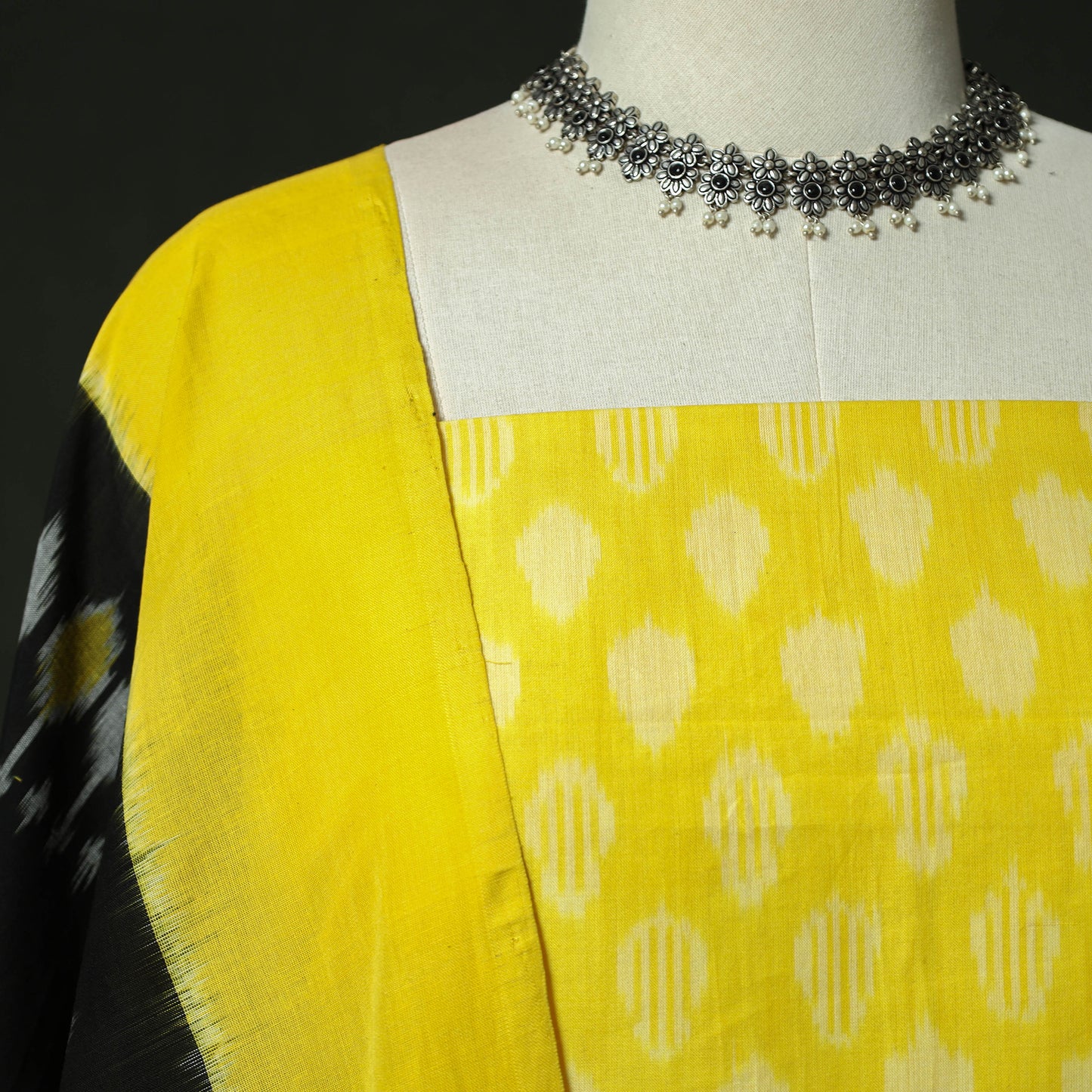 Yellow - Pochampally Ikat Mercerised Cotton 2pc Unstitched Dress Material Kurta Set 53