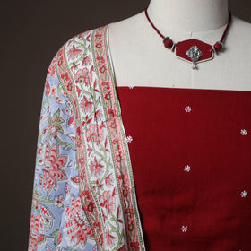 Plain Thread Buti Cotton 2pc Unstitched Dress Material Kurta Set with Jewellery 05