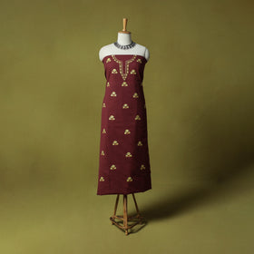 Maroon - Hand Embroidered Cotton Kashida 2pc Unstitched Dress Material Kurta Set 08