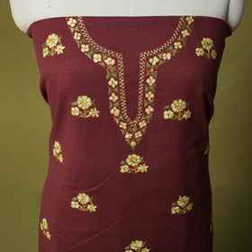 Maroon - Hand Embroidered Cotton Kashida 2pc Unstitched Dress Material Kurta Set 08
