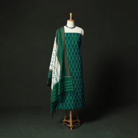 Green - Pochampally Ikat Mercerised Cotton 2pc Unstitched Dress Material Kurta Set 56