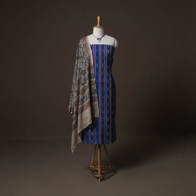 Pochampally Ikat Cotton 2pc Unstitched Dress Material Kurta Set with Jewellery 07