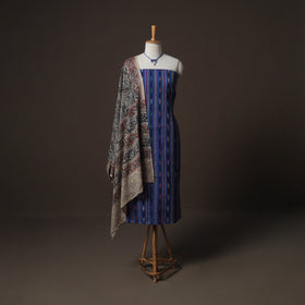 Pochampally Ikat Cotton 2pc Unstitched Dress Material Kurta Set with Jewellery 07