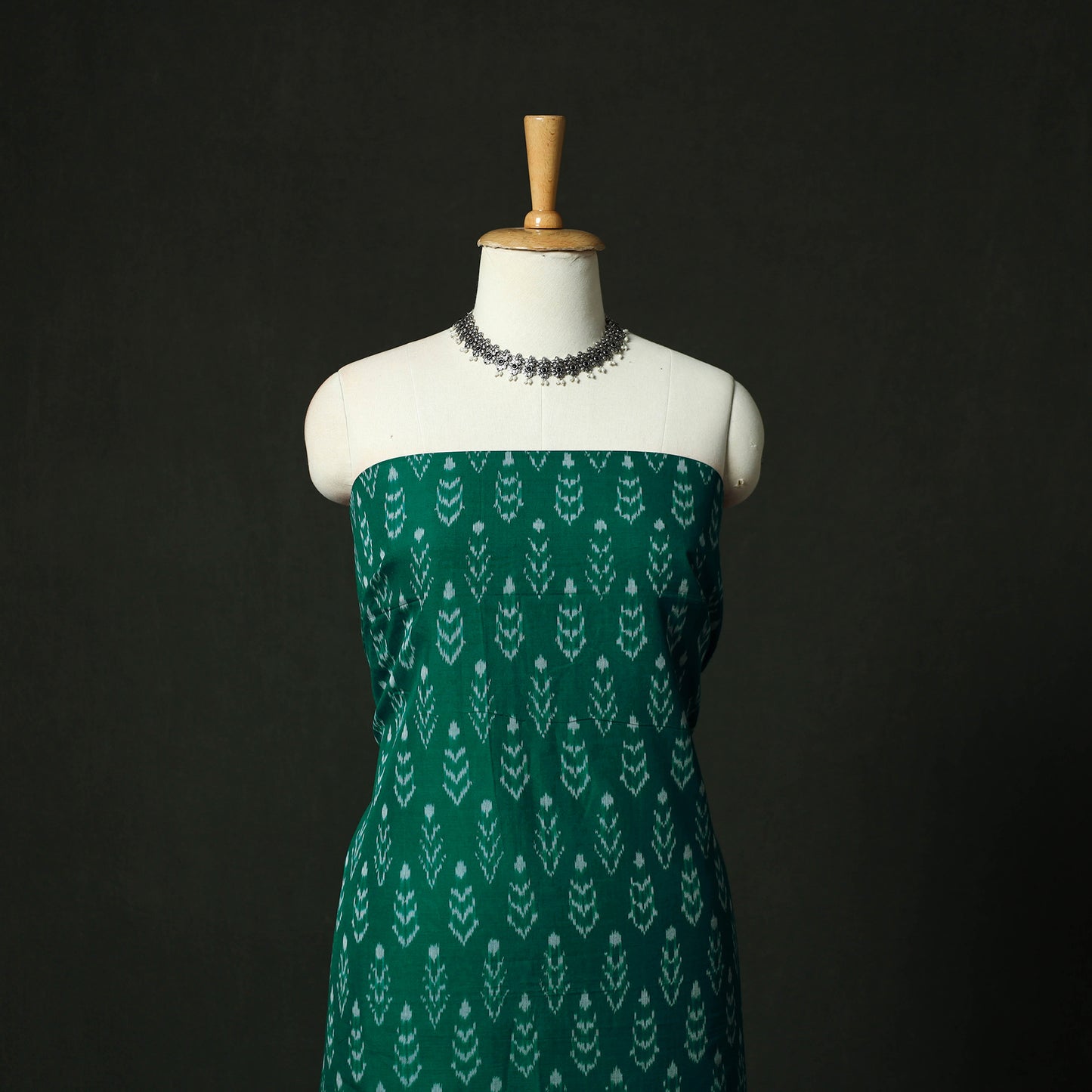 Green - Pochampally Ikat Mercerised Cotton 2pc Unstitched Dress Material Kurta Set 56