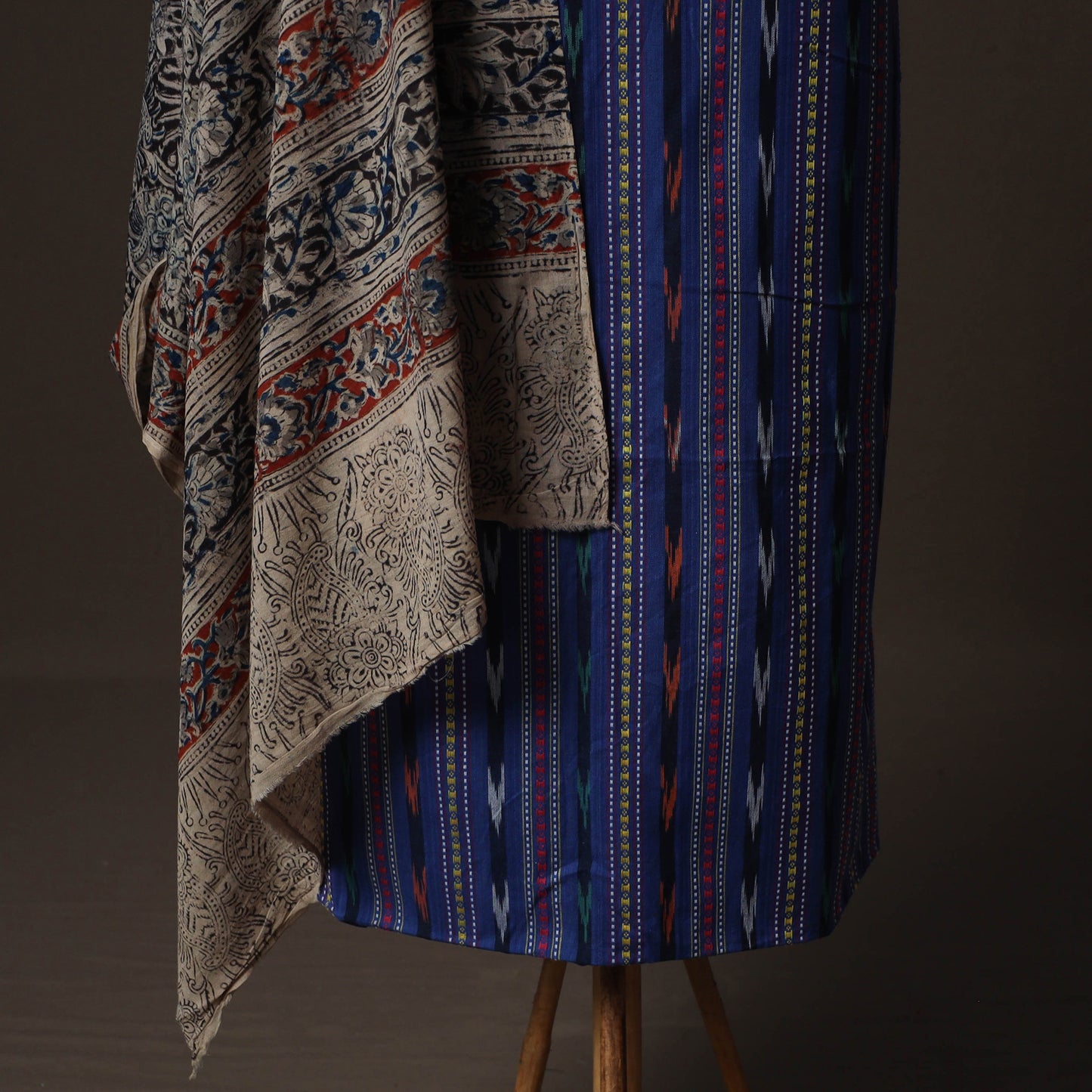 Pochampally Ikat Cotton 2pc Unstitched Dress Material Kurta Set with Jewellery 07