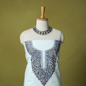 White - Hand Embroidered Cotton Kashida 2pc Unstitched Dress Material Kurta Set 10