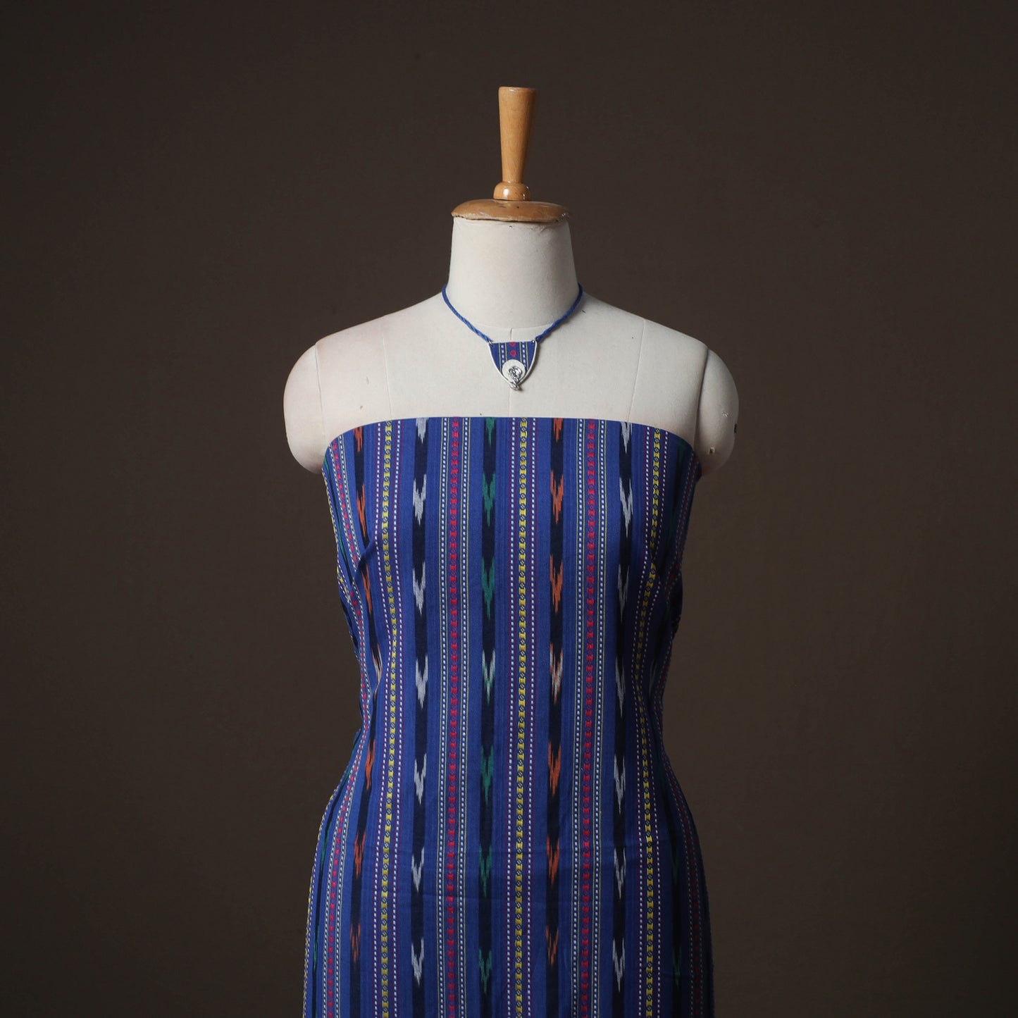 Pochampally Ikat Cotton 2pc Unstitched Dress Material Kurta Set with Jewellery 07