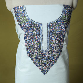 White - Hand Embroidered Cotton Kashida 2pc Unstitched Dress Material Kurta Set 10