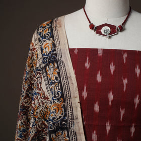 Pochampally Ikat Cotton 2pc Unstitched Dress Material Kurta Set with Jewellery 08