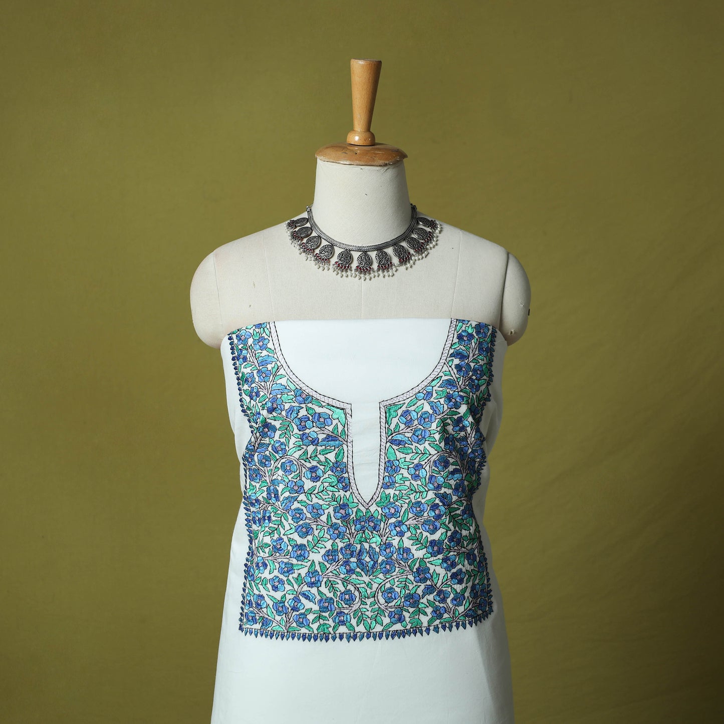 Hand Embroidered Cotton Kashida 2pc Unstitched Dress Material Kurta Set 11