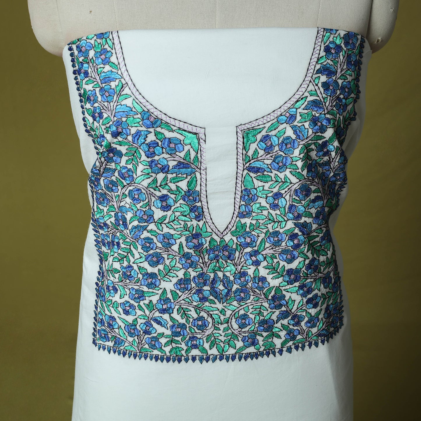 Hand Embroidered Cotton Kashida 2pc Unstitched Dress Material Kurta Set 11