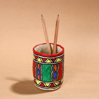 Madhubani Handpainted Paper Mache Pen Stand (3 x 3 in)