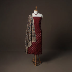Pochampally Ikat Cotton 2pc Unstitched Dress Material Kurta Set with Jewellery 09