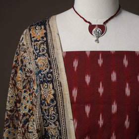 Pochampally Ikat Cotton 2pc Unstitched Dress Material Kurta Set with Jewellery 09