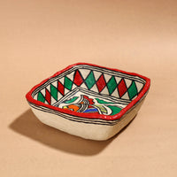 Madhubani Handpainted Paper Mache Home Decor Square Bowl (6 x 6 in)