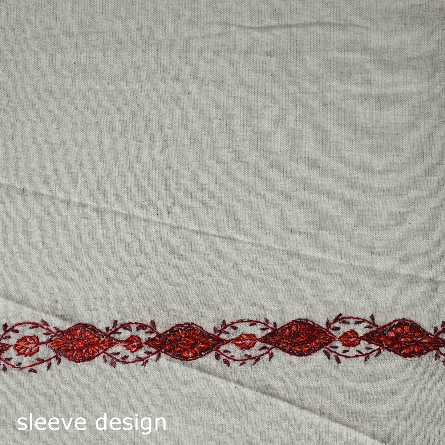White - Hand Embroidered Cotton Kashida 2pc Unstitched Dress Material Kurta Set 12