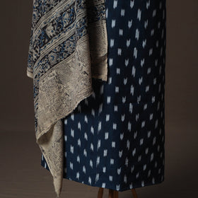 Pochampally Ikat Cotton 2pc Unstitched Dress Material Kurta Set with Jewellery 10