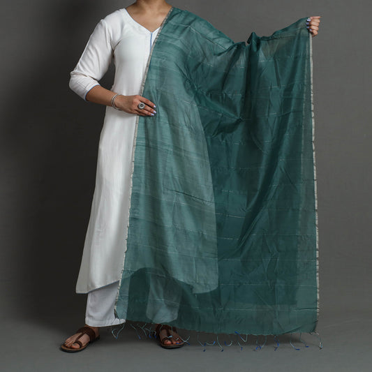 Green - Traditional Chanderi Silk Handloom Zari Work Dupatta