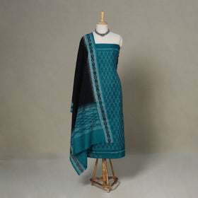 Green - 3pc Handloom Cotton Unstitched Sambalpuri Dress Material 02
