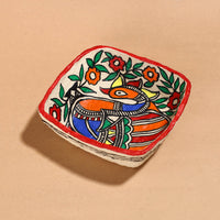 Madhubani Handpainted Paper Mache Home Decor Square Bowl (6 x 6 in)