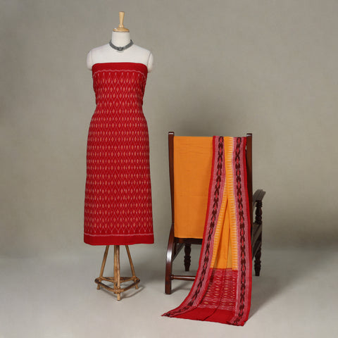 Red - 3pc handloom cotton unstitched sambalpuri dress