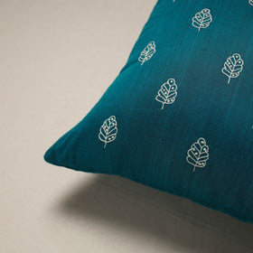 Blue - plain slub silk hand embroidered cushion cover 04