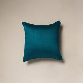 Blue - plain slub silk hand embroidered cushion cover 04