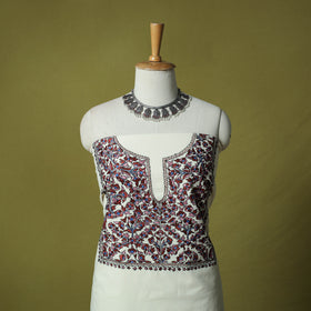 White - Hand Embroidered Cotton Kashida 2pc Unstitched Dress Material Kurta Set 17