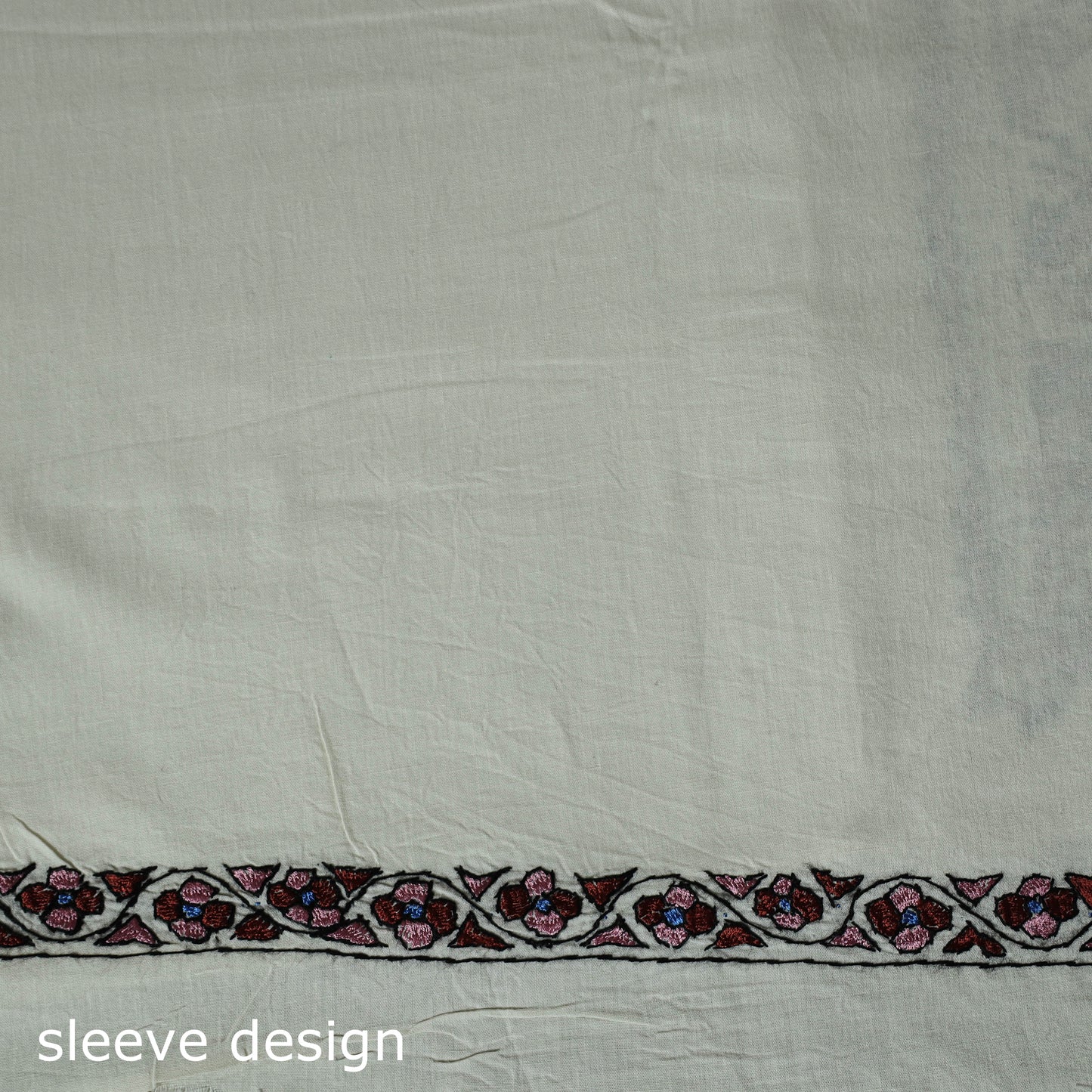 White - Hand Embroidered Cotton Kashida 2pc Unstitched Dress Material Kurta Set 17